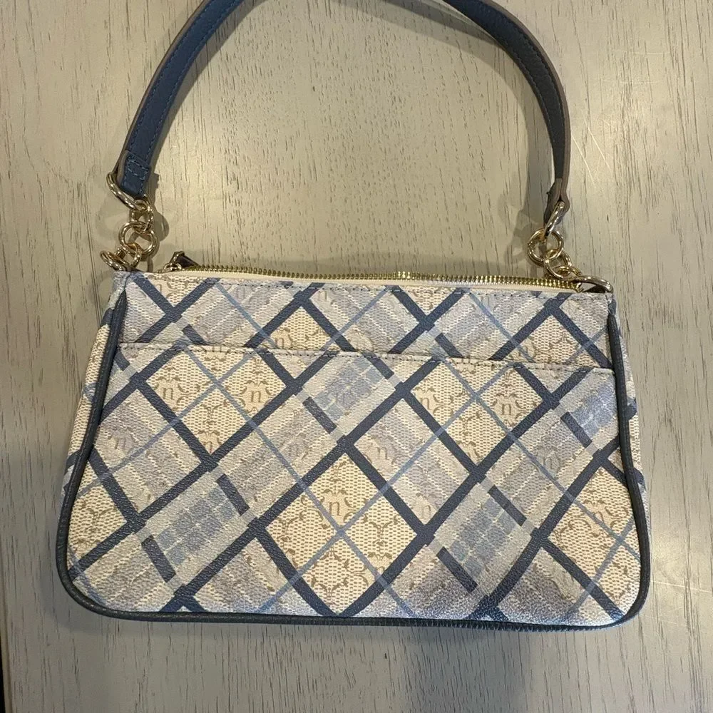 Nanette Lepore Blue and Cream Checkered Shoulder Bag